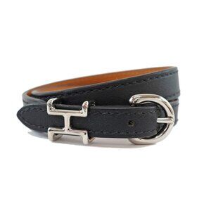 Hermes Trench Leather Bracelet Black Silver Hardware Size